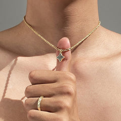 Men's Minimalist Four-Pointed Lucky Star Pendant Necklace - Elegant Collarbone Chain with Bohemian Style & Fine Chain for Everyday Wear