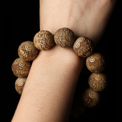 Hand-Carved Wooden Bead Bracelet - Natural Energy & Cultural Symbolism