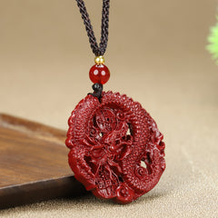 New Natural Cinnabar Zodiac Pendant - Purple Golden Dragon Prosperity Talisman for Women