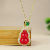 Natural Red Agate Gourd Pendant Necklace for Luck, Protection & Elegance