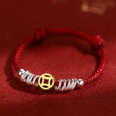 New Chinese Style S925 Silvery Handwoven Red Cord Bracelet - Money Copper Coin Design for Elegant National Style Ins Niche Design with Wealth Energy