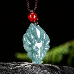 Nine-Tailed Fox Jade Necklace for Spiritual Transformation, Protection & Prosperity
