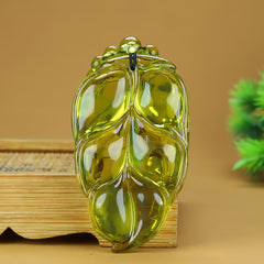 Natural Amber Tree Leaf Pendant - Overnight Wealth & Spiritual Protection Necklace
