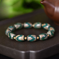 Natural Agate Hand Chain Bracelet - Teal & Golden Marbled Design for Spiritual Energy & Casual Elegance