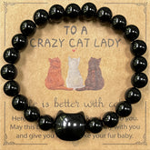 Unisex Cat-Themed Bracelet - Moonstone & Obsidian for Intuition & Protection