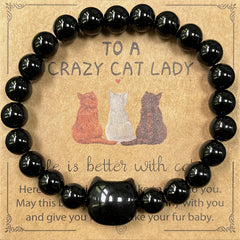 Unisex Cat-Themed Bracelet - Moonstone & Obsidian for Intuition & Protection