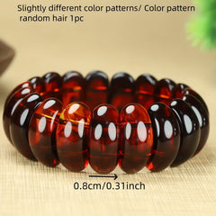 Natural Amber Blood Vein Bracelet - Vintage Landscape Elastic Rope for Wealth & Protection
