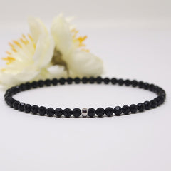 Dainty Black Faceted Stone Bracelet - Handmade Elastic Beaded Jewelry for Energy & Protection