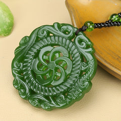 Green Jade Labyrinth Pendant Necklace for Harmony, Protection & Spiritual Journey
