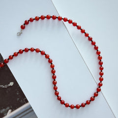 Elegant Red Onyx & Natural Spinel Necklace - French Romantic Style for Harmony & Protection