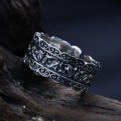 Ancient Scroll Adjustable Open Ring for Men – Antique Copper Viking Jewelry with Protective Energy