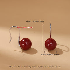 Cinnabar Earrings 925 Silver - 10mm Red Bead for Energy Balance & Protection - Traditional Chinese Jewelry