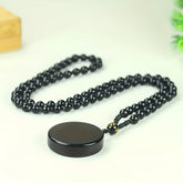 Natural-Like Black Pendant Necklace for Grounding & Elegance - Minimalist Glossy Beads, Durable Chain Jewelry for Women