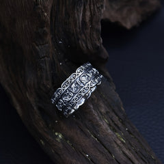 Ancient Scroll Adjustable Open Ring for Men – Antique Copper Viking Jewelry with Protective Energy