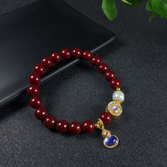 Lucky Cinnabar Bracelet with Moon & Gourd for Wealth Protection & Good Luck Energy
