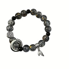 1 Stylish Glass Bead Stretch Bracelet with Pendant - Unisex Black & Gold Design for Casual Wear & Energy Balance
