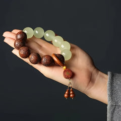 Handcrafted Luminous Sandalwood & Pear Wood Beaded Bracelet — Grounding, Protection & Good-Fortune Energy Talisman (20 mm Beads)