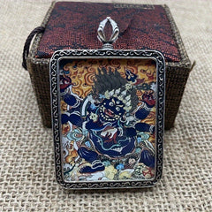 6-Arm Mahakala Tibetan Thangka Pendant — Spiritual Protection, Luck & Harmony Amulet