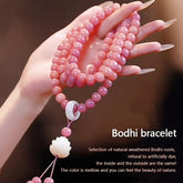 Natural Pink Bodhi Root 108 Beads Mala Bracelet — Spiritual Healing, Calm Energy & Protection Prayer Beads