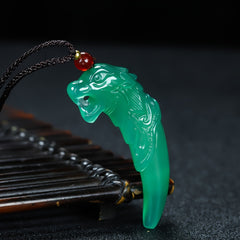 Yellow Green Agate Wolf Tooth Pendant Necklace for Protection, Courage & Energetic Balance