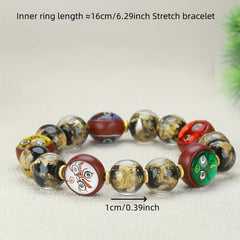 Incense Ash Glaze Zodiac Bracelet with Five-Way God of Wealth for Prosperity & Protection