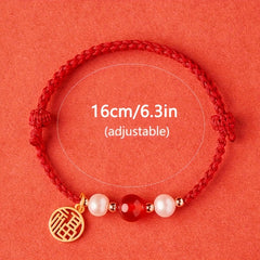 Handmade Woven Bracelet with Lucky Charm - Red Cord & Agate Beads for Good Fortune