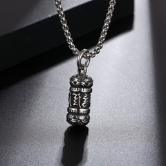 A Stainless Steel Retro Men's Oriental Style Necklace Lotus Six-character Proverb Pendant Pendant Ornament