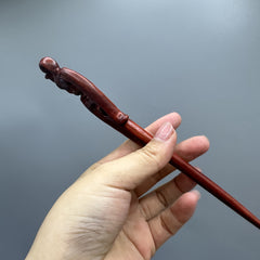 Hand-Carved Red Sandalwood Phoenix Hairpin - Elegant Vintage Hair Accessory for Harmony & Prosperity