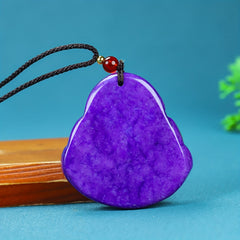 Natural Stone Purple Muscovite Character Pendant Ethnic Style Unisex Smiling Face Necklace for Joy, Protection and Spiritual Harmony