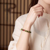 Natural Green Sandalwood Cinnabar Bracelet - Calming Agarwood Cultural Bead for Spiritual Energy