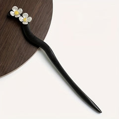 1pc Elegant Chinese Hairpin - Minimalist Floral Hair Stick with Black Wood & White Flower Accents - Traditional & Modern Hairstyles for Wedding, Party, Everyday Formal Events