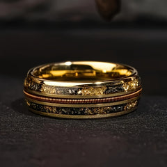 18K Gold Guitar String Band Ring Set - Unique Mosaic Design for Music Lovers