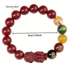 Vintage Cinnabar Stone & Five-Path Money Charm Bracelet – Wealth & Good Luck Energy