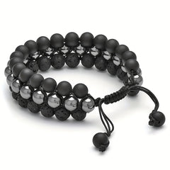 1pc Three Row Natural Stone Beaded Bracelet - Frosted Stone Bracelet For Women And Men with Energy Balancing