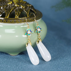 Elegant Dangle Earrings - Natural Stone Teardrop Antique Hanfu Inspired for Mature Women