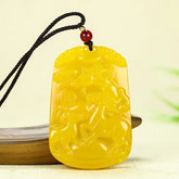 Yellow Jade Pendant with Three Sheep Charm - Unisex Amulet for Good Fortune and Harmony