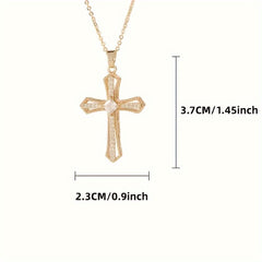 Golden-Tone Cross Pendant Necklace with Synthetic Zirconia - Christian Religious Jewelry for Men, Durable Fashion Gift