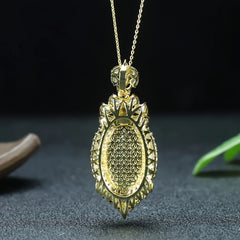 Elegant Retro Oval Chicken Oil Yellow Jade Necklace with Cubic Zirconia - Grounding Energy & Vintage Charm for Casual & Formal Wear