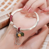 Handcrafted Sterling Silver Energy Bangle — Harmony, Protection & Prosperity with Jade & Agate Charms