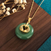 Green Jade Palace-Style Peace Knot Pendant Harmony & Protection Energy Necklace