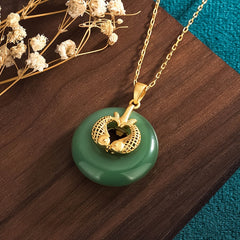 Green Jade Palace-Style Peace Knot Pendant Harmony & Protection Energy Necklace