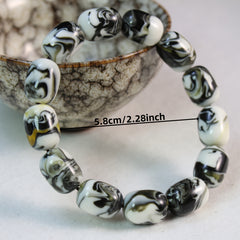 Bohemian Black & White Marbled Beaded Bracelet for Balance, Calm, and Creative Energy