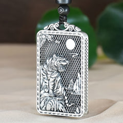Elegant Tiger Necklace Pendant - Retro Alloy with Moon & Floral Design for Energy Protection & Zodiac Year of the Tiger Charm