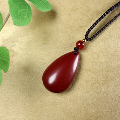Lucky Charm Cinnabar Water Drop Pendant Necklace - Fashion Accessory for Couples