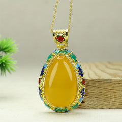 Elegant Golden Agate Necklace - Floral Motif Energy for Harmony & Prosperity