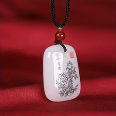 White Agate Double-Sided Engraved Pendant for Wealth, Peace & Elegance