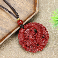 New Natural Cinnabar Zodiac Pendant - Purple Golden Dragon Prosperity Talisman for Women