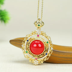 Vintage Red Agate Pendant Necklace for Men - Courage, Vitality, and Grounding Energy