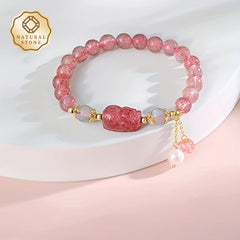 Pink Strawberry & Moonstone Bracelet - Harmony & Love Energy Boost