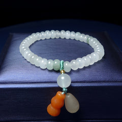 Light Green Jade Feng Shui Healing Bracelet – Energy Harmony Talisman with Double Charm Beads for Luck, Protection & Spiritual Balance